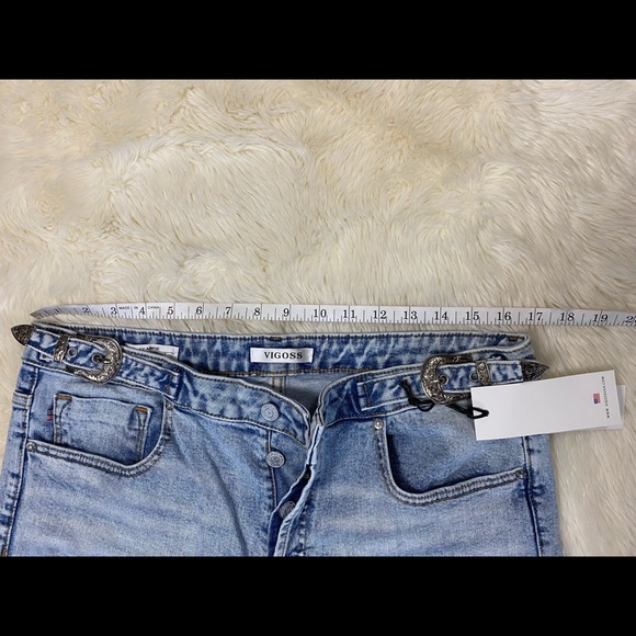 Vigross Frankie Slim Straight Leg Buckle Belt Detailed Cropped Jeans, Size 32 - Picture 5 of 10